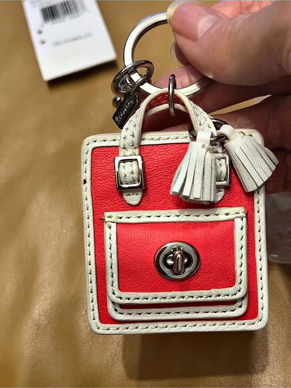 Vintage Coach Legacy Turnlock Mini Handbag Charm Keychain Pink & White